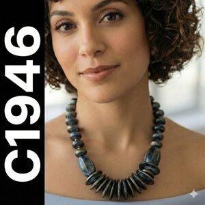 C1946 Chic Blue and Gold Disk Statement Necklace 17”L